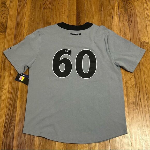 Starter Raiders Baseball Jersey Gray Black Size Men’s Medium - Picture 9 of 9